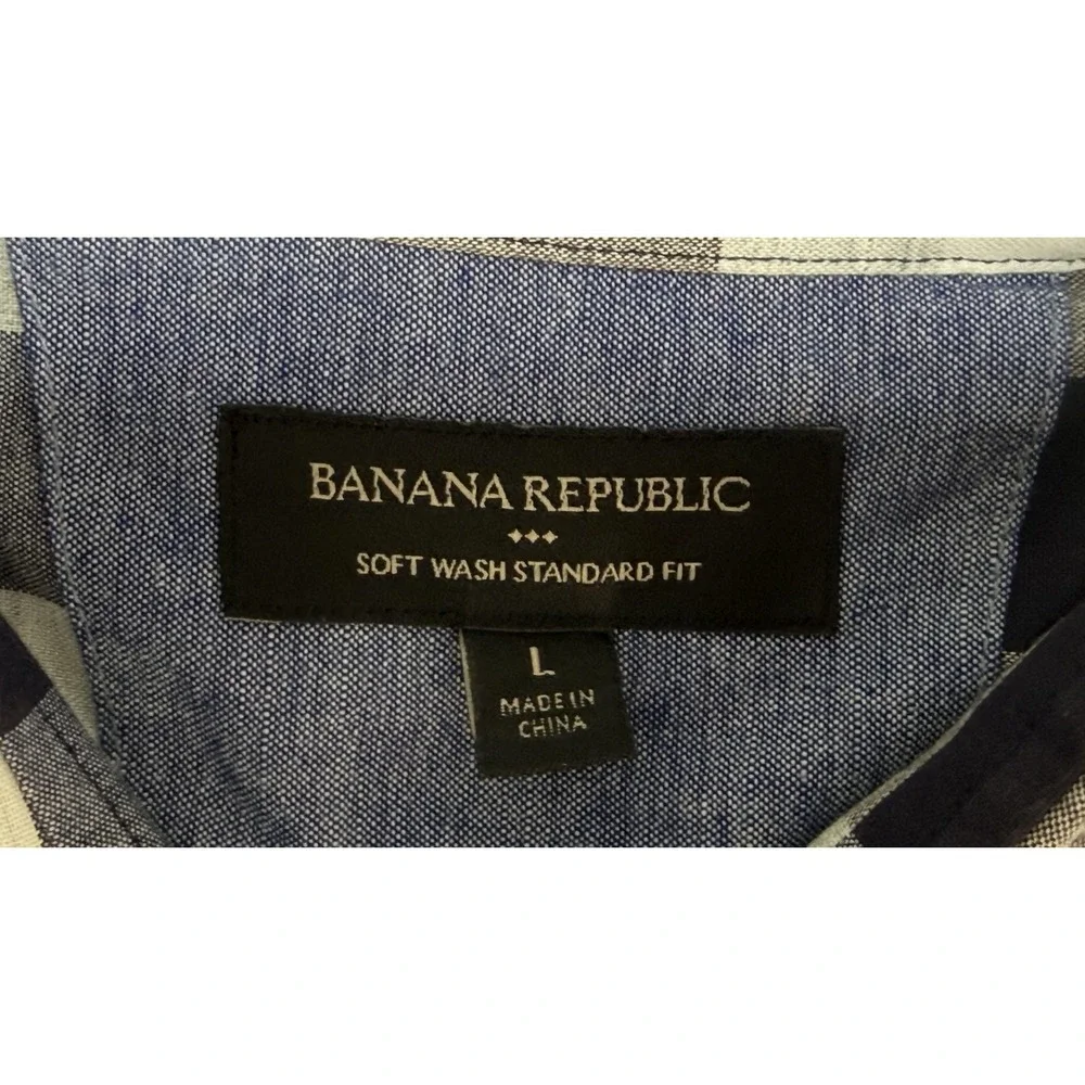Banana Republic Shirt Mens Large Blue Check Long Sleeve Button Front Casual